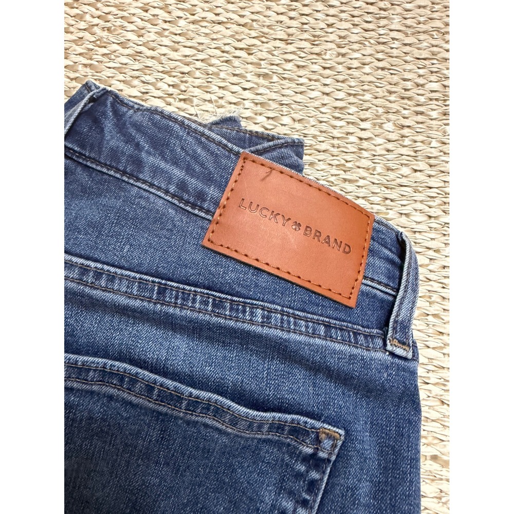 Lucky Brand Stevie High Rise Flare Jeans Blue Patch Pocket Raw Hem 10/30 A - Picture 7 of 7